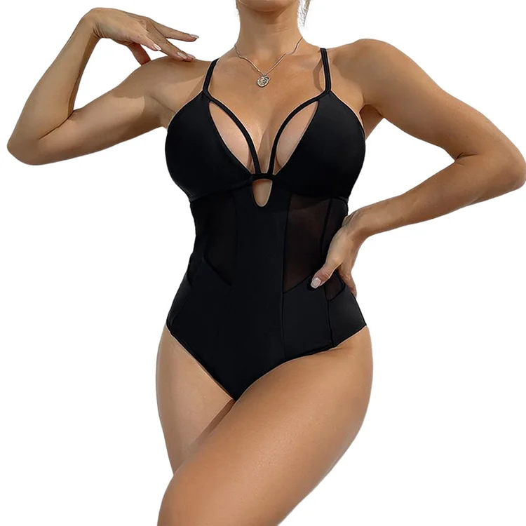 Hollow One Piece Bodysuits Adjustable Strap Sexy Slim Swimsuit Elegant Beachwear-Annaletters
