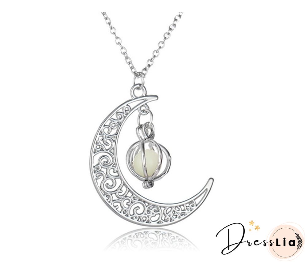 Moon Glowing Necklace Turquoise Charm Jewelry Silver Plated Necklace Pendant Luminous Necklace Gift