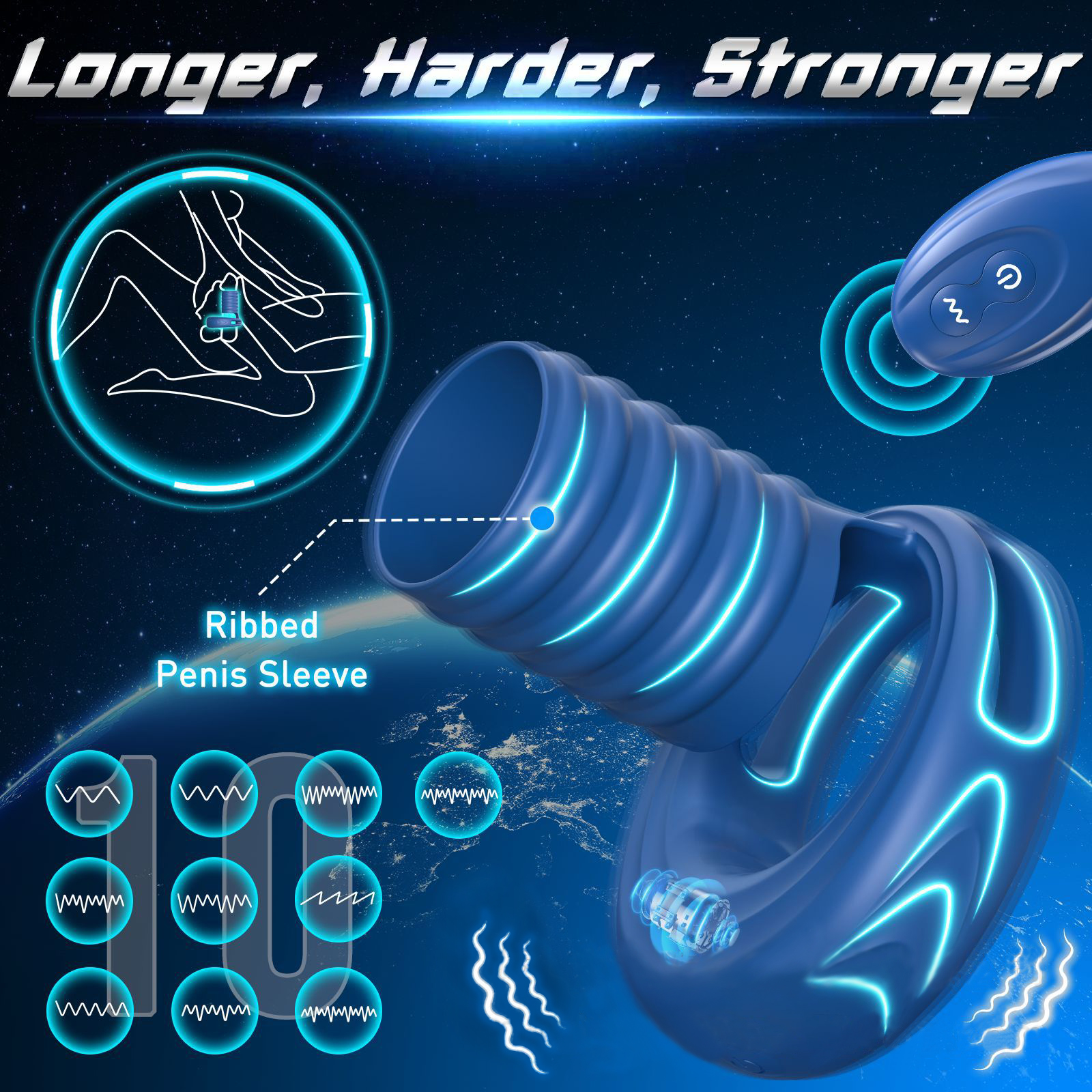 Vibrating Cock Ring With Elastic Penis Sleeve, Couples Sex Toys