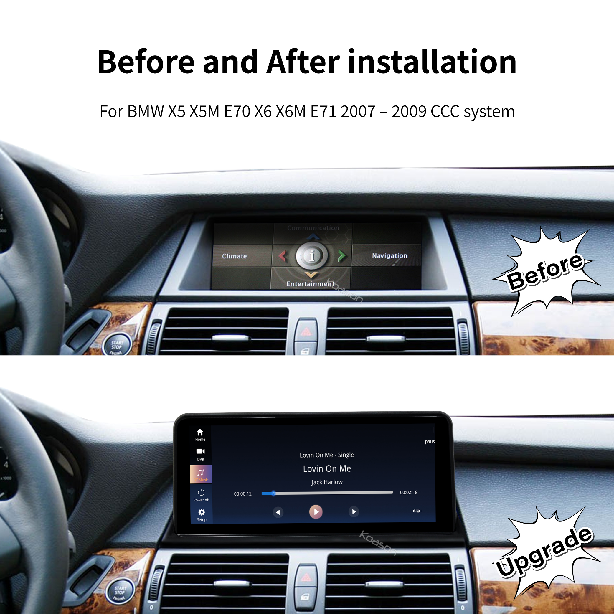 KOASON Linux Apple CarPlay Android Auto TouchScreen Original Retrofit Upgrade Monitor for BMW X5 X5M E70 X6 X6M E71