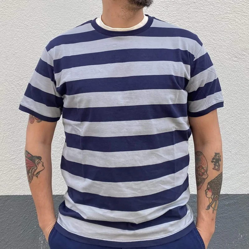 Vintage Stripe Print Round Neck Short Sleeve T-Shirt
