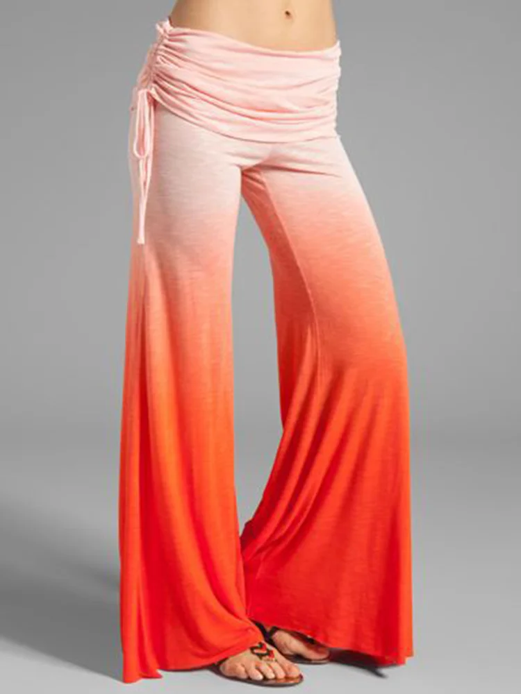 Pleated Skirted Gradient Wide Leg Yoga Pants