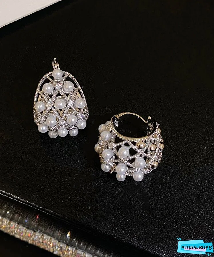 Unique Copper Alloy Pearl Hoop Earrings