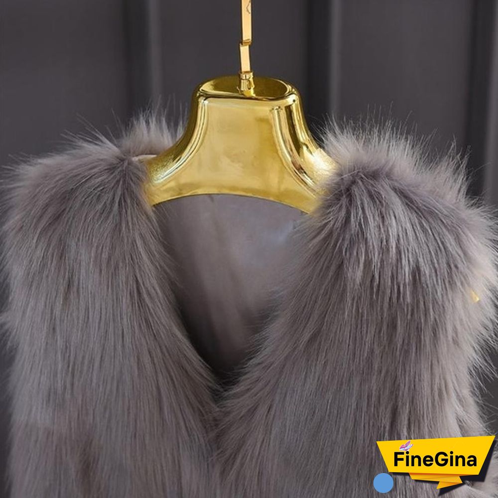 Fashion Women Elegant Slim Sleeveless Faux Fur Winter V-neck Vest Waistcoat