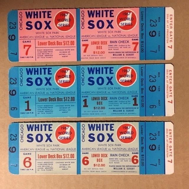 Chicago White Sox 1967 Phantom World Series Full Ticket Lot(3) Games 1,6,7