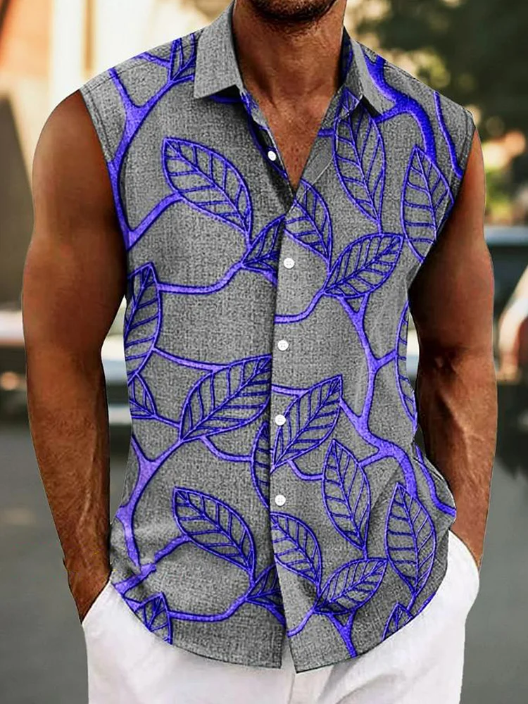 Men's Plant Leaves Art Print Sleeveless Shirt