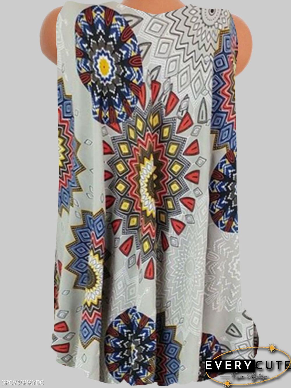 Gray Casual Floral-Print V Neck T-shirt