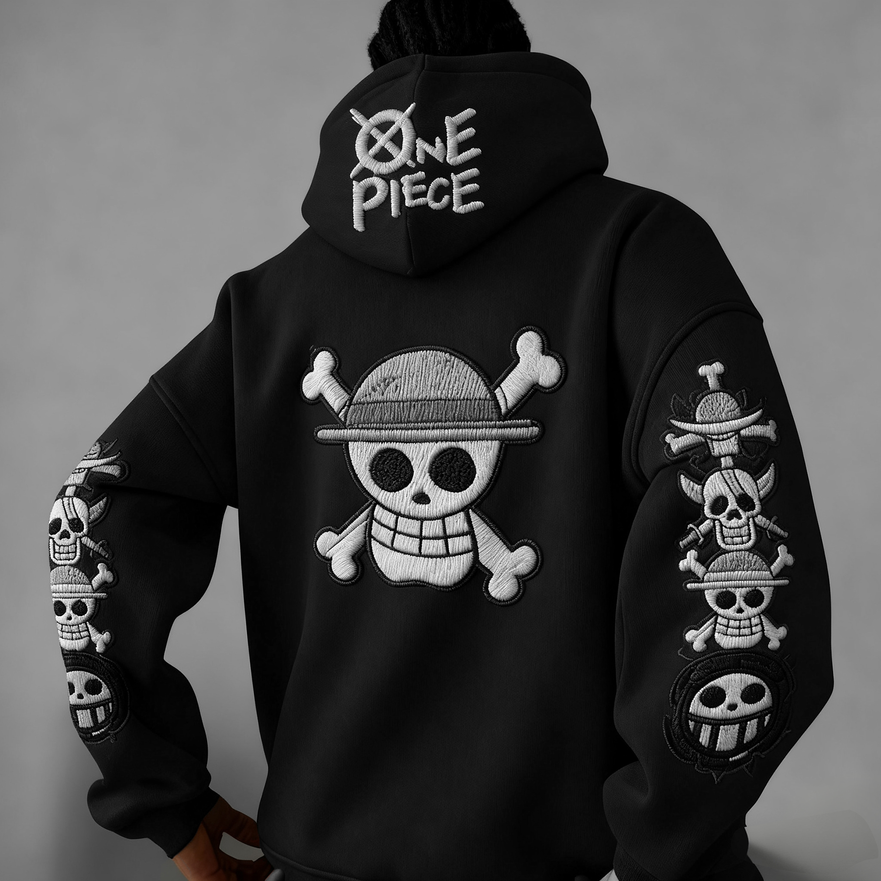 Embroidered Hoodie with Unique Skull and Character Design