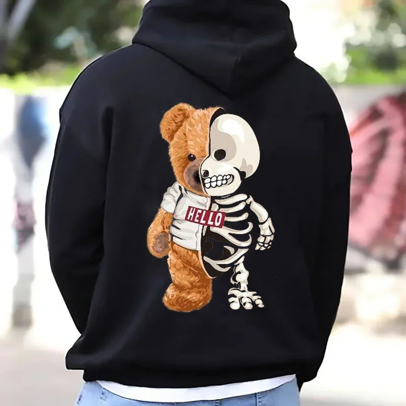 Men's Graphic Bear Print Streetwear Hoodies、、URBENIE