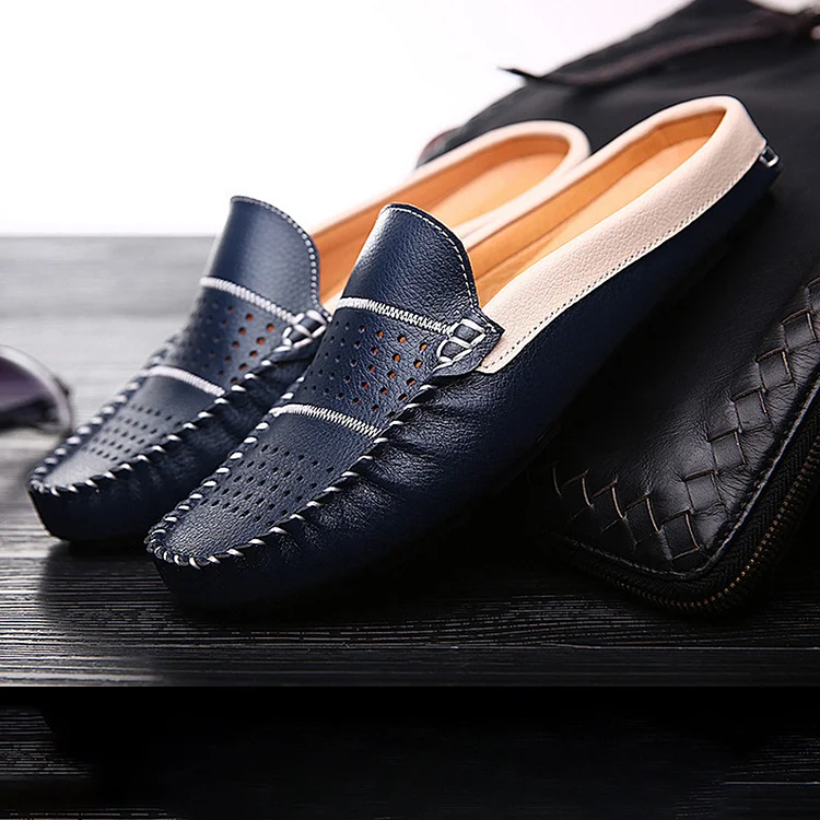 Casual Square Toe PU Leather Colorblock Patchwork Hollow Out Slippers