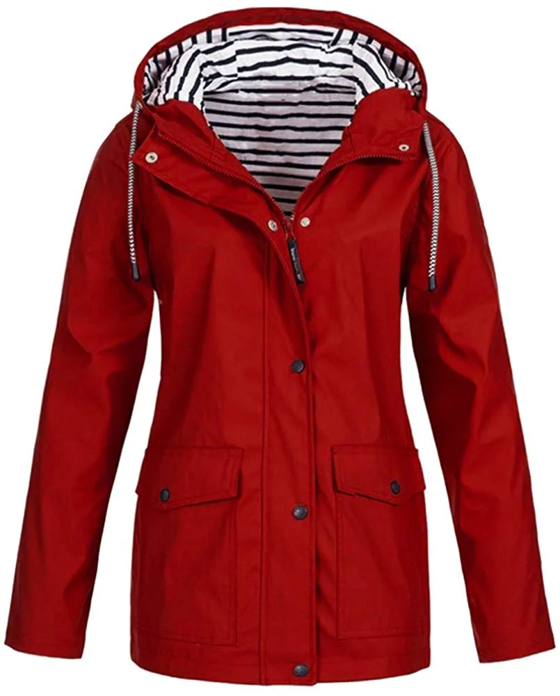 Womens Hooded Jacket Plus Size, Lightweight Waterproof Hooded Raincoat Active Outdoor Rain Jacket Windbreaker
