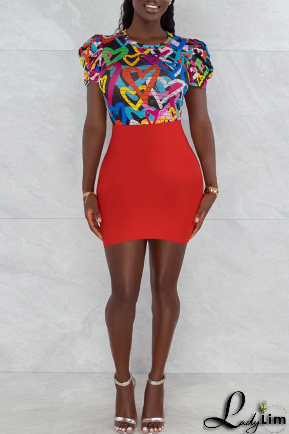 Multicolor Fashion Casual Print Basic O Neck Short Sleeve Skinny Romper