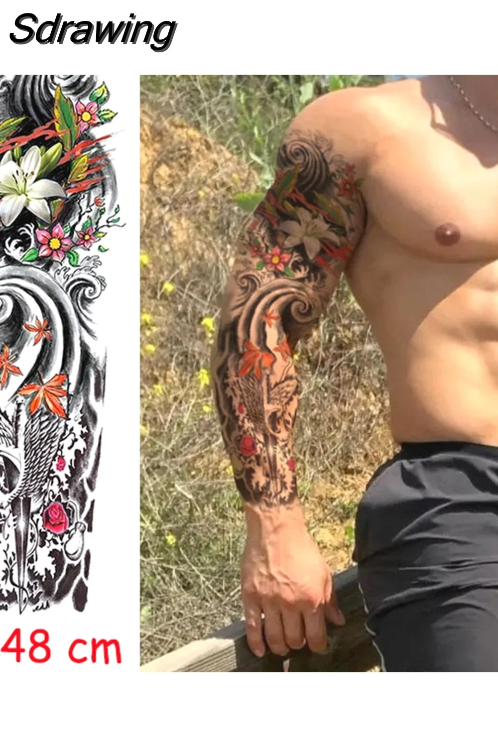 Sdrawing temporary tattoo sticker full arm lion king angel warrior lightning tree flower fake tatto flash tatoo to man woman 430-1