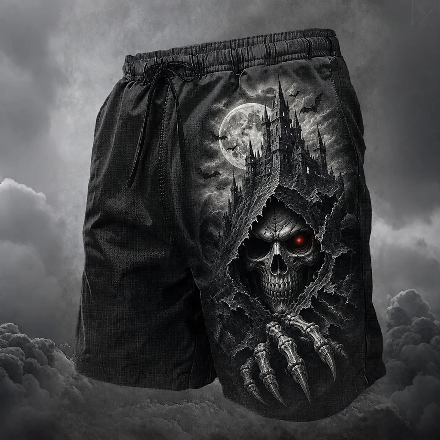 Men's Retro Halloween Skull Print Casual Shorts artswardrobe