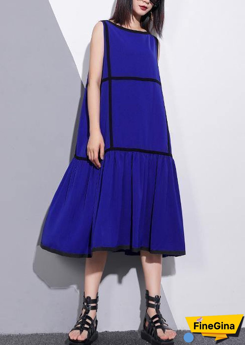 Unique sleeveless patchwork chiffon clothes For Women fine Life blue Dress Summer