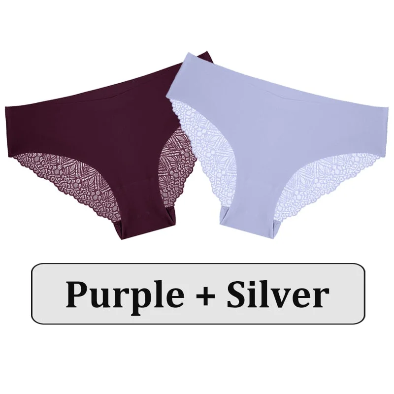 2PCS/Set Lace Panties Women Underwear Seamless Lingerie Sexy Panties Female Underpants Briefs Floral Lace Patchwork Woman Pantys