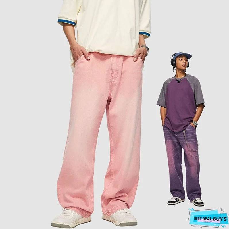 Macaron Inspired Washed Wide Leg Jeans