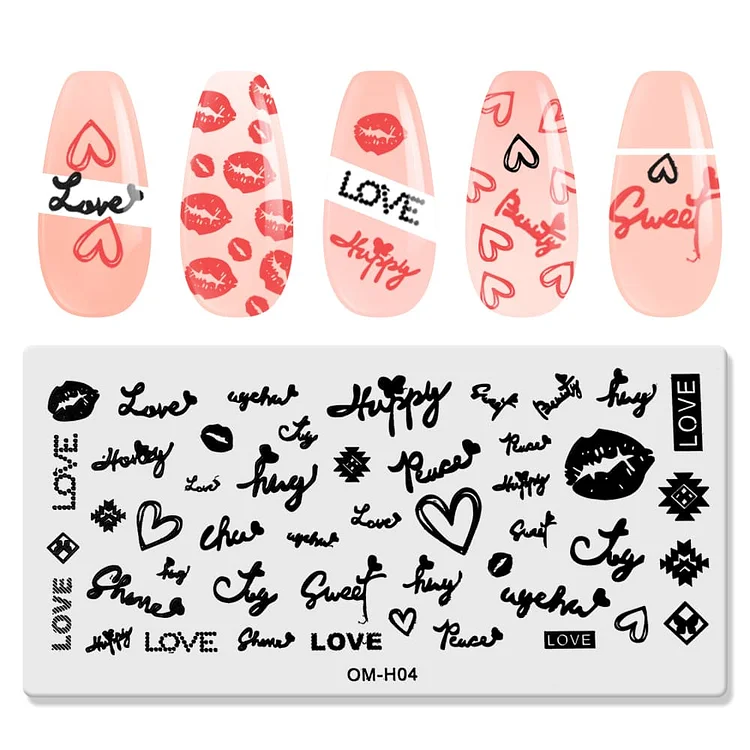 Nail Stamping Plate with Heart and Lips Patterns