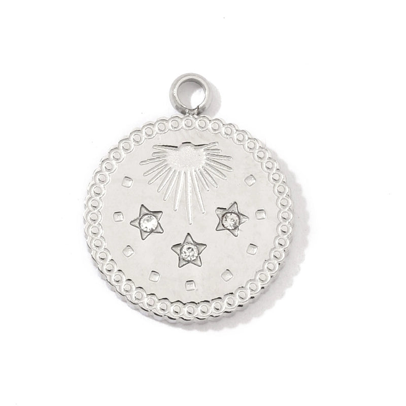 A Pack Of 3 201 Stainless Steel 18K Gold Plated Sun Star Polished Pendant