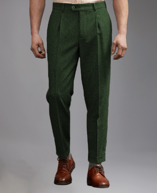 Business Tweed Solid Color Pleats Straight Leg Pants