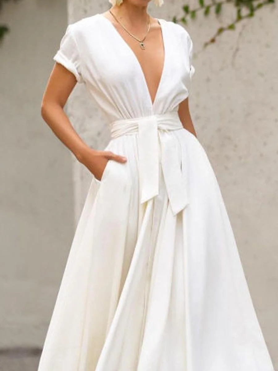 Elegant Solid Color A-line Women's Dress