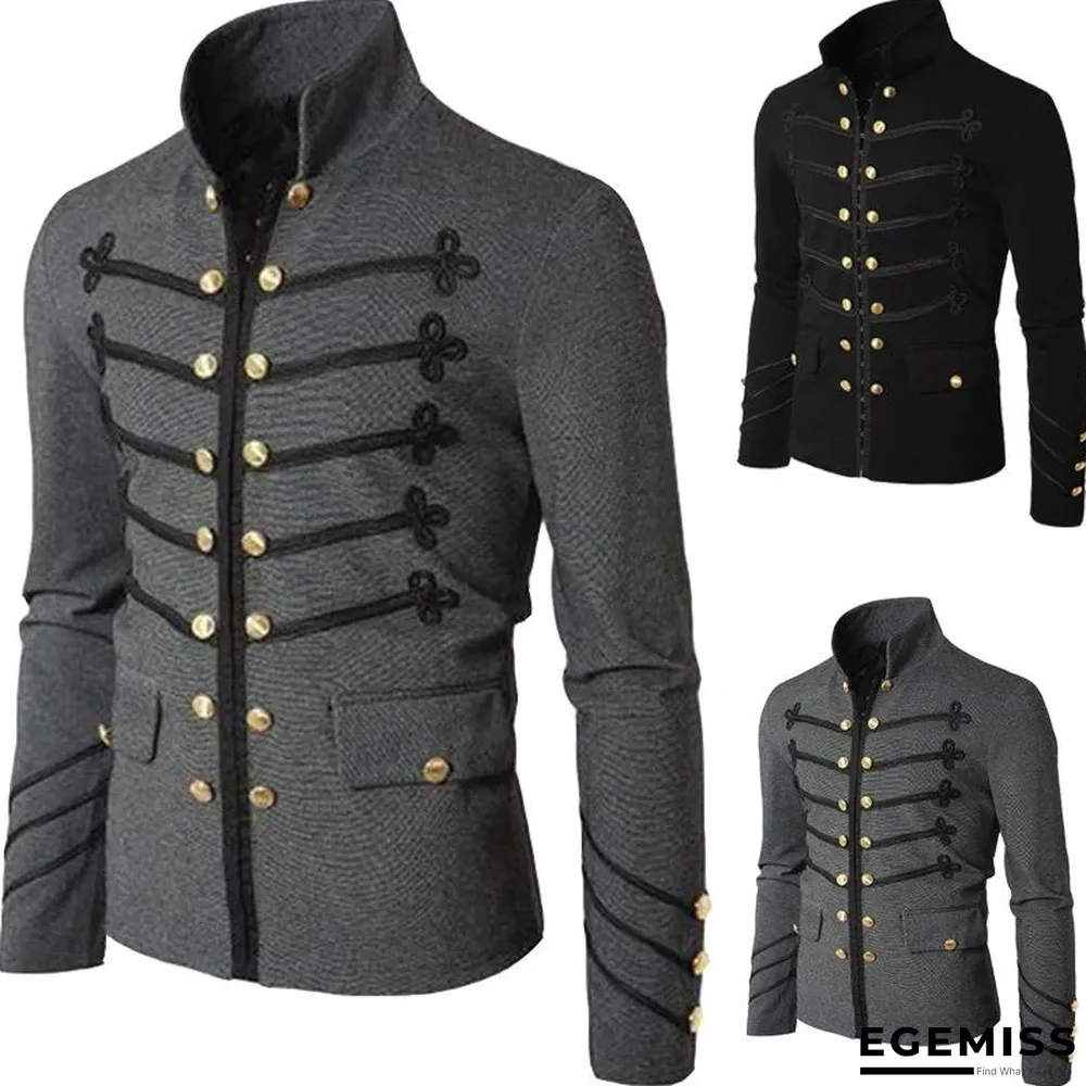 Men Gothic Vintage Fit Slim Coat Patchwork Button Outwear European Medieval Style Classic Jacket Steampunk Army Coat | EGEMISS