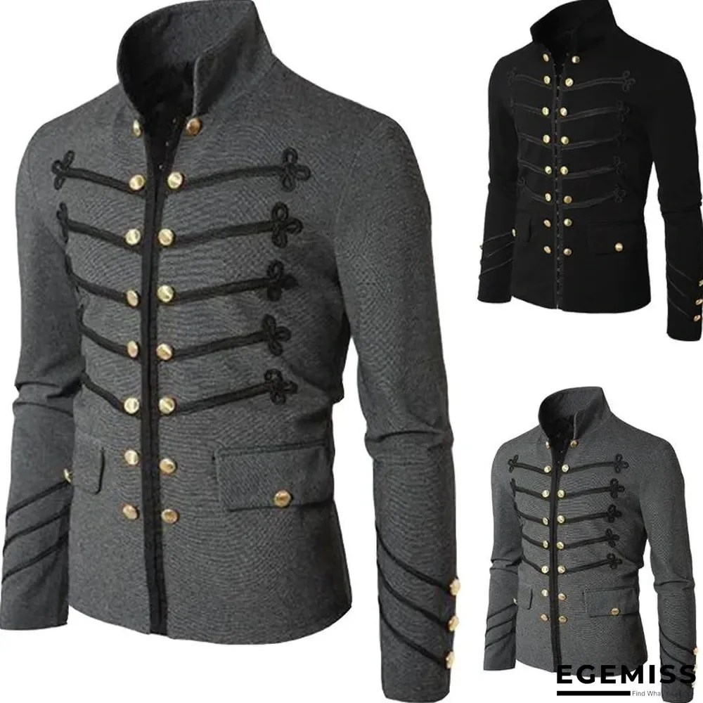 Men Gothic Vintage Fit Slim Coat Patchwork Button Outwear European Medieval Style Classic Jacket Steampunk Army Coat | EGEMISS