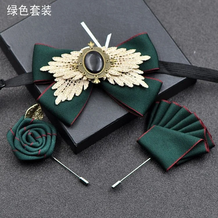 Men's Formal Wear Business Bow Tie Banquet Guest Host Wedding Groom Best Man Bowtie Pocket Towel Brooches Three-piece Set