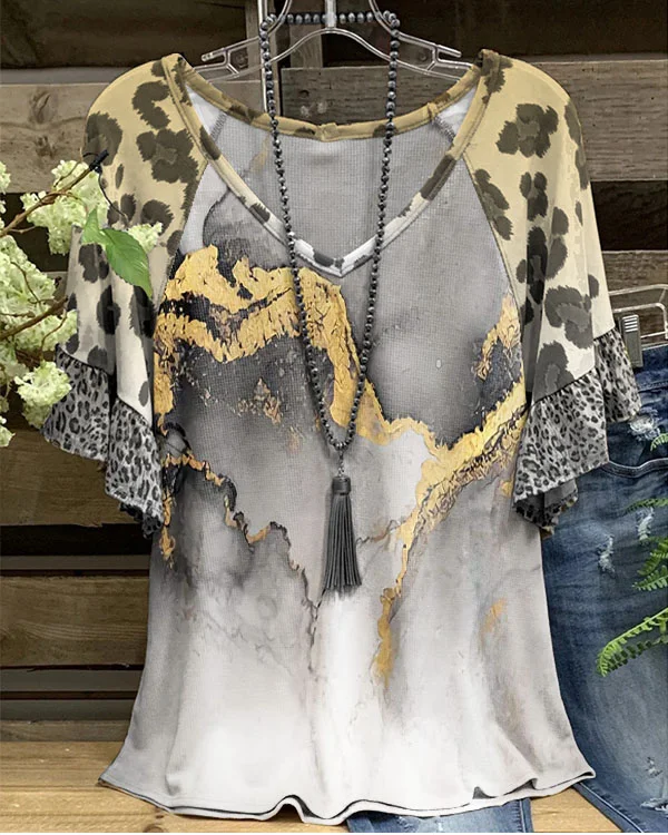 Women's Watercolor Abstract Leopard Print Loose Top