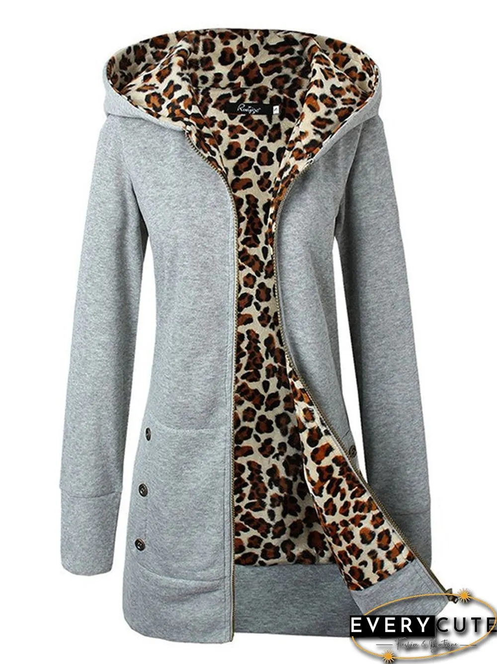 Hooded Leopard Simple Cotton Regular Fit Outerwear