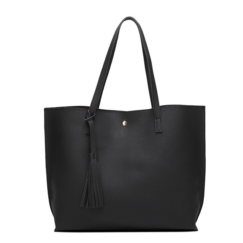 Soft Faux Leather Tote Shoulder Bag,Big Capacity Tassel Handbag