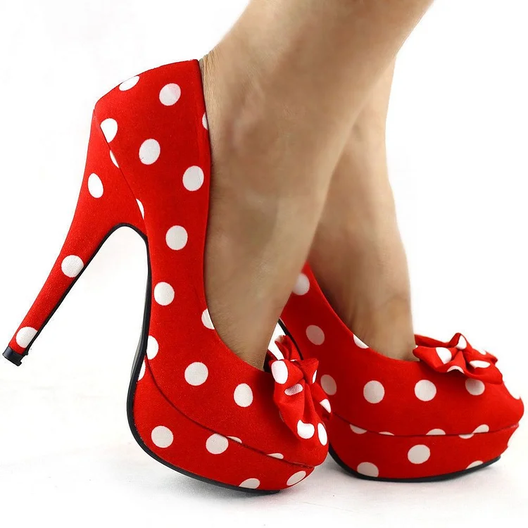 Custom Made Red and White Polka Dot Bow Pumps |FSJ Shoes