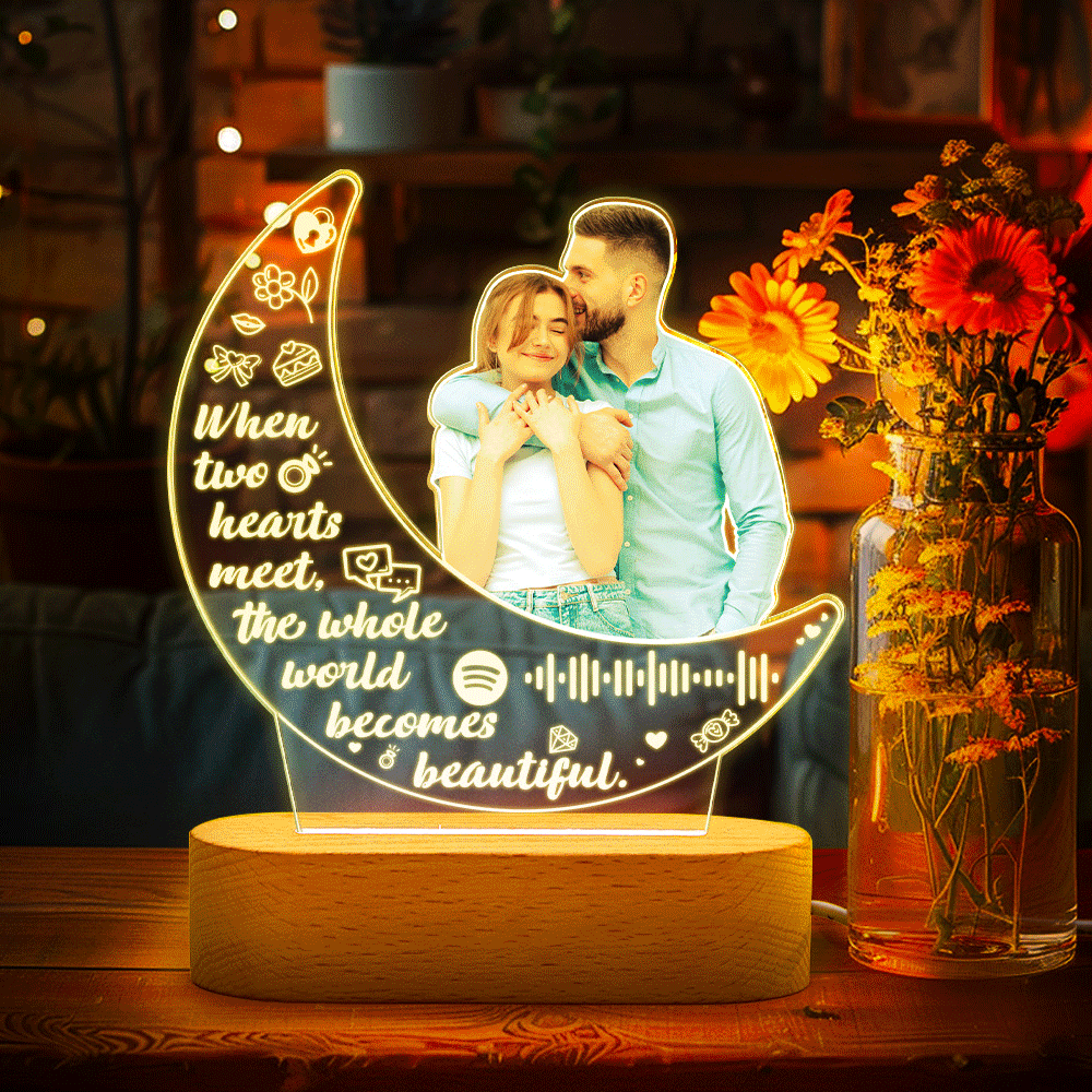 Loveyoufancy Personalized Photo Acrylic Moon Lamp Custom Night Light Gift for Couple Home Decor
