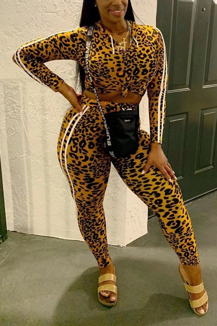 Fashion Casual Leopard Sports Two-Piece Set