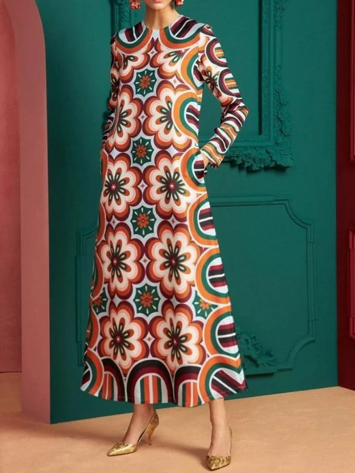 Round Neck Multi Color Elegant Dress