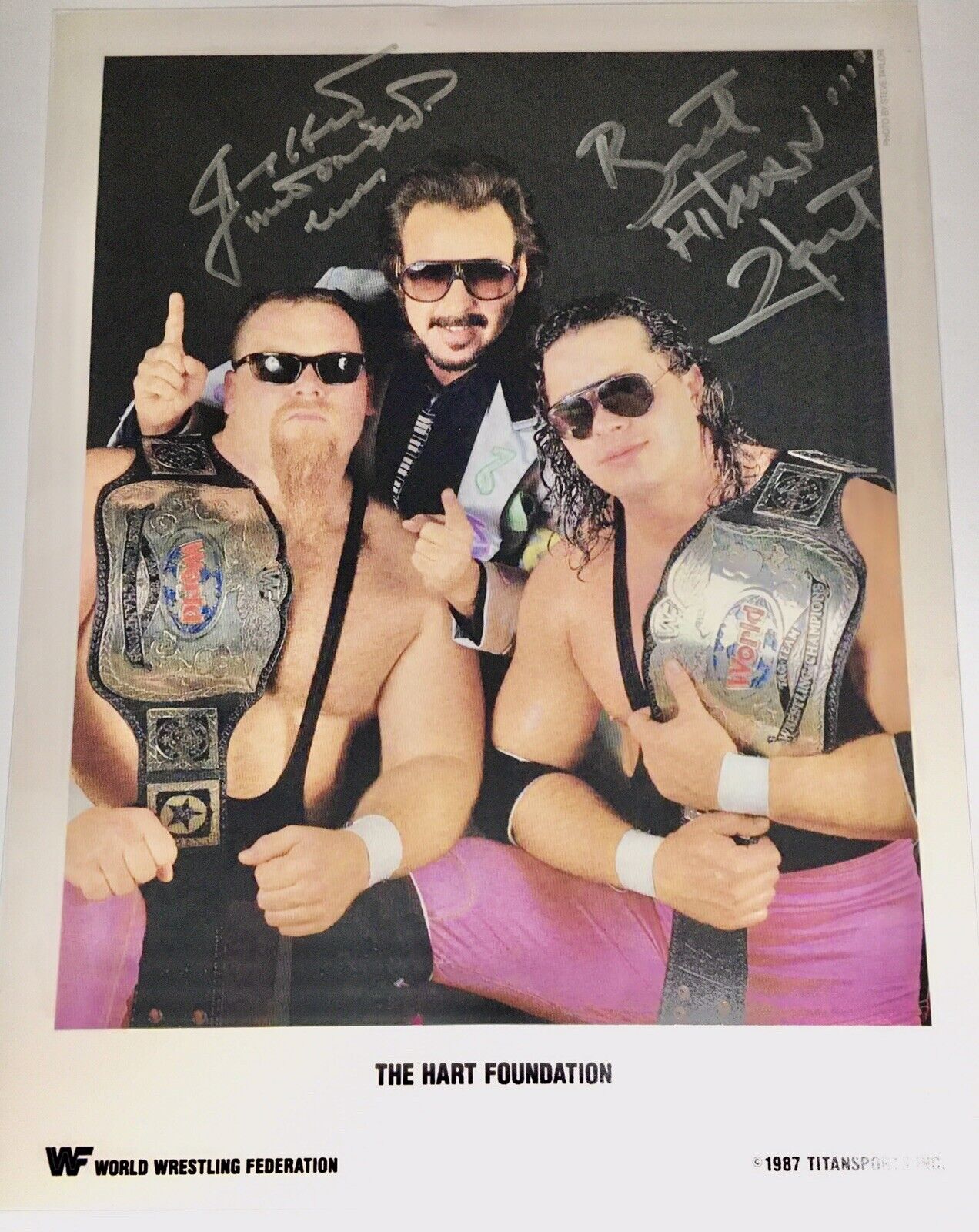 The Hart Foundation Bret Hart Jimmy Hart Signed 11x14 Photo Poster painting WWF WRESTLING WWE