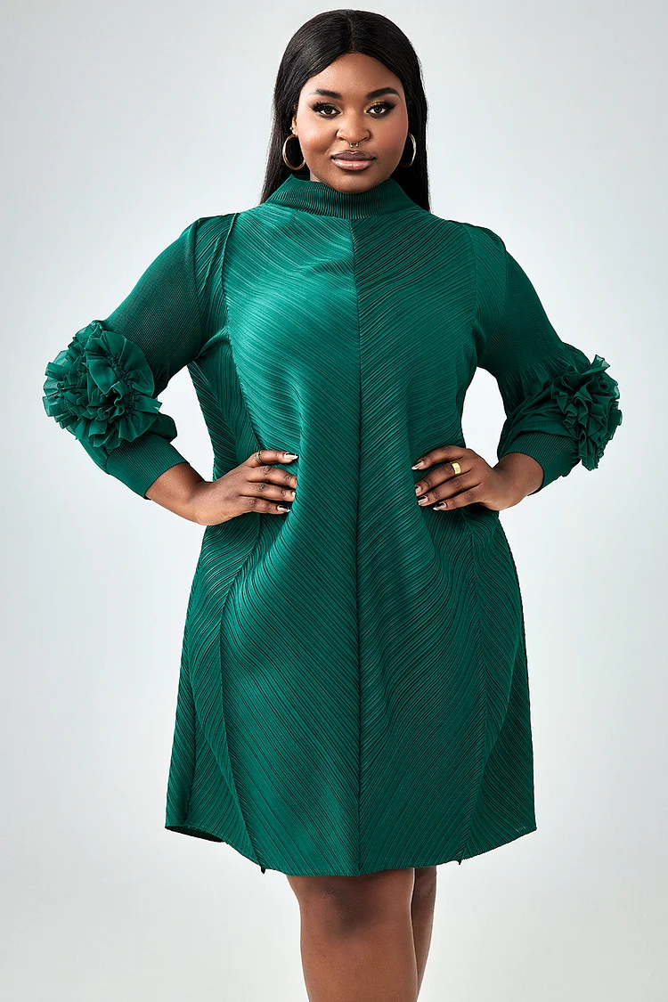 Xpluswear Design Plus Size Business Casual Dress Green Mock Neck 3/4 Sleeve Midi Dress [Pre-Order] 2024 - Xpluswear