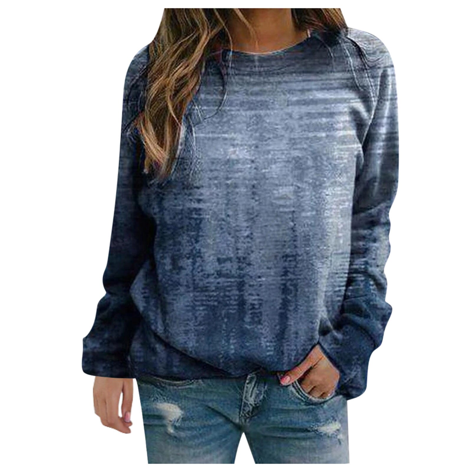 Women T-shirts Vintage Print Long Sleeve O-neck Pullover Tops