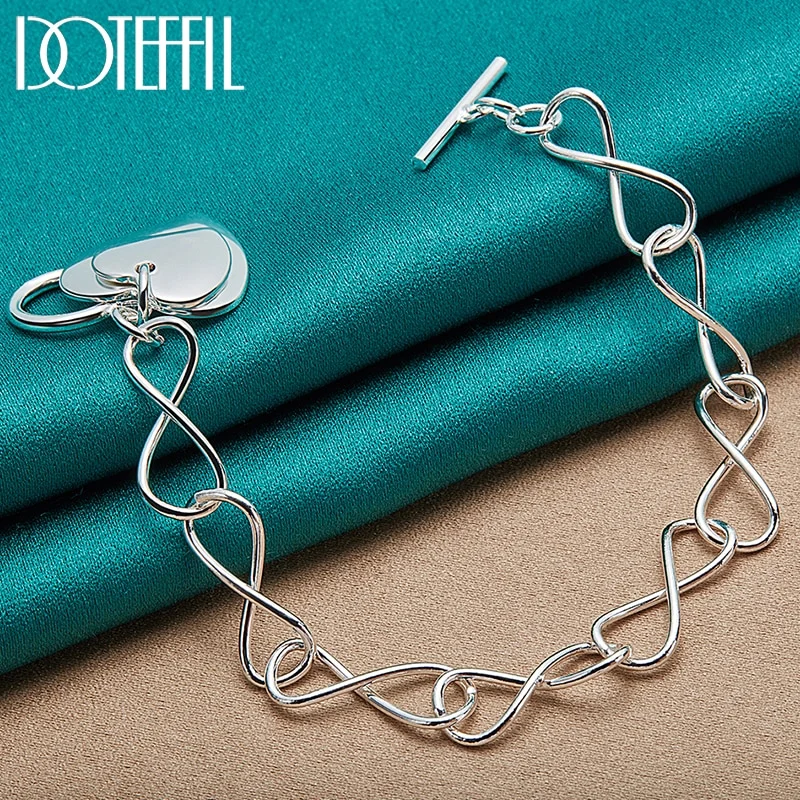 925 Sterling Silver Two Heart Pendant Bracelet Enlace Chain For Woman Jewelry