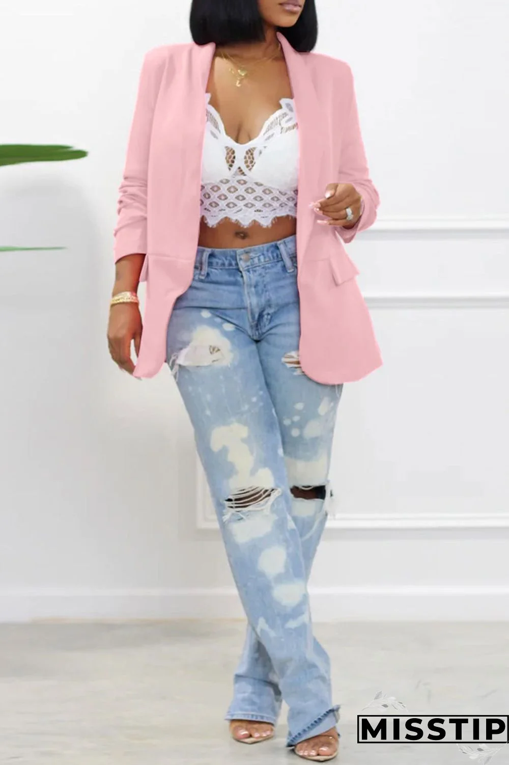 Black Fashion Casual Solid Patchwork Cardigan Turn-back Collar Outerwear