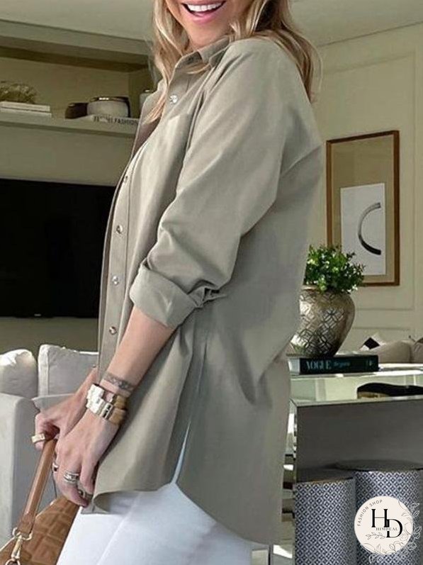 Blouses Fashion Solid Lapel Long Sleeve Blouses for Women