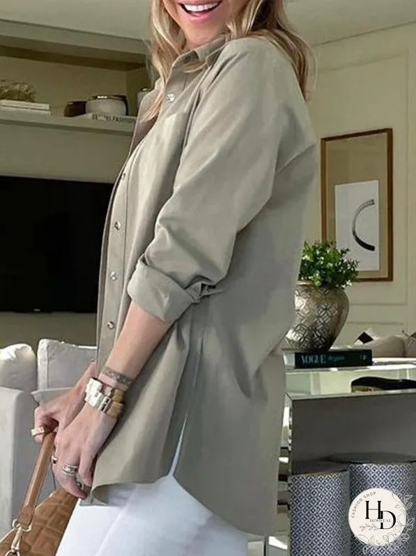 Blouses Fashion Solid Lapel Long Sleeve Blouses for Women