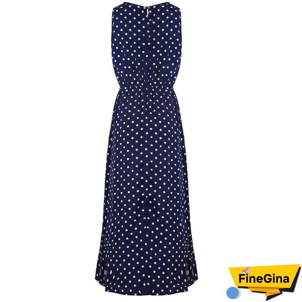 Women Loose Sleeveless Holiday Dot Print Long Maxi Dress Evening Party Beach Dresses Summer Sundress