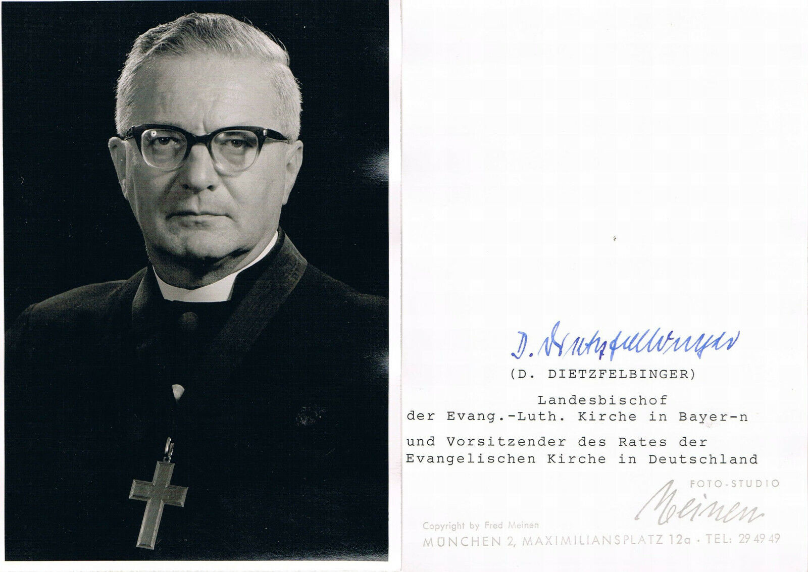 Bishop Hermann Dietzfelbinger 1908-84 autograph signed Photo Poster painting 4x6