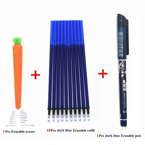 12Pcs/lot Erasable Gel Pen Refill Rod Eraser Set 0.5mm Blue Black Red Ink Erasable Pen for School Office Stationery