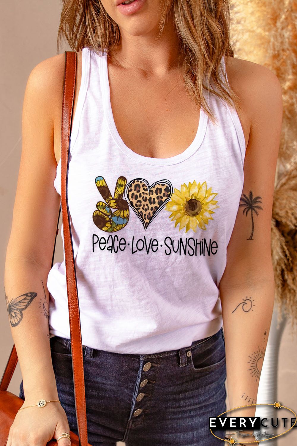 White Peace Love Sunshine Graphic Tank
