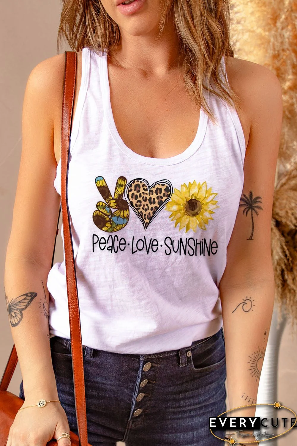 White Peace Love Sunshine Graphic Tank