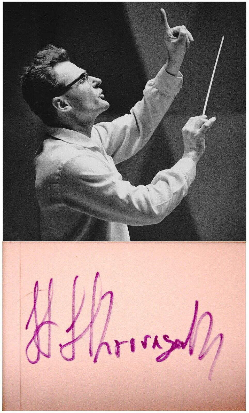 Conductor STANISLAW SKROWACZEWSKI Signed AUTOGRAPH + Photo Poster painting + MAT Russian POLISH