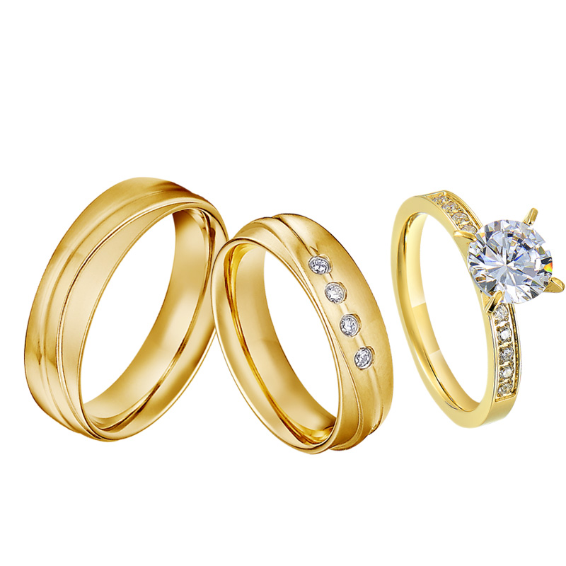 Couple Wedding Engagement Rings Set for men and women cz Diamond 14k gold plated rings Marriage Anniversary