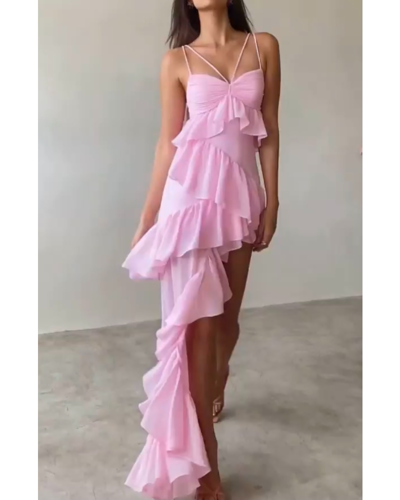 pink lace pleated strapless dress